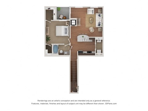 Floor plan for 1 bed, 1 bath, 857 sqft